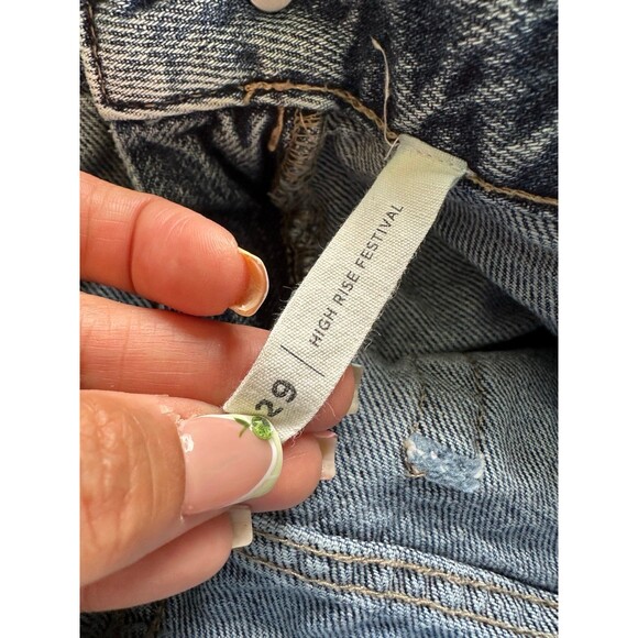 Pacsun Eco Dark Blue High Rise Waisted Frayed Hem Denim Festival Shorts 29 - Picture 5 of 5